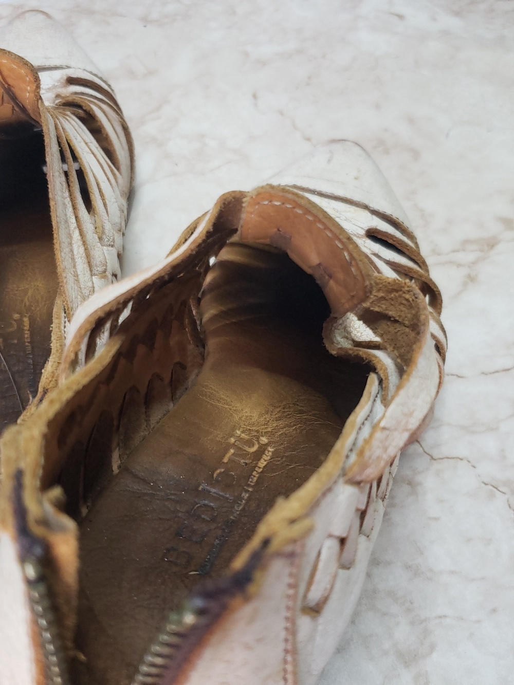 Bed Stu Las Cruces Cream And Tan Distressed Braided Leather Cutout Flats 10 - Picture 8 of 8